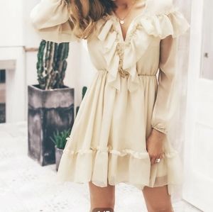 Shein plunging neck lantern sleeve ruffle dress